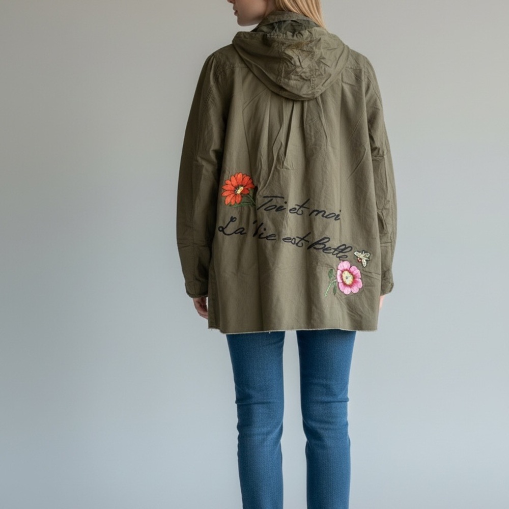 ✨ Dance & Marvel Embroidered Utility Jacket – “La Vie Est Belle” fits to large✨‎